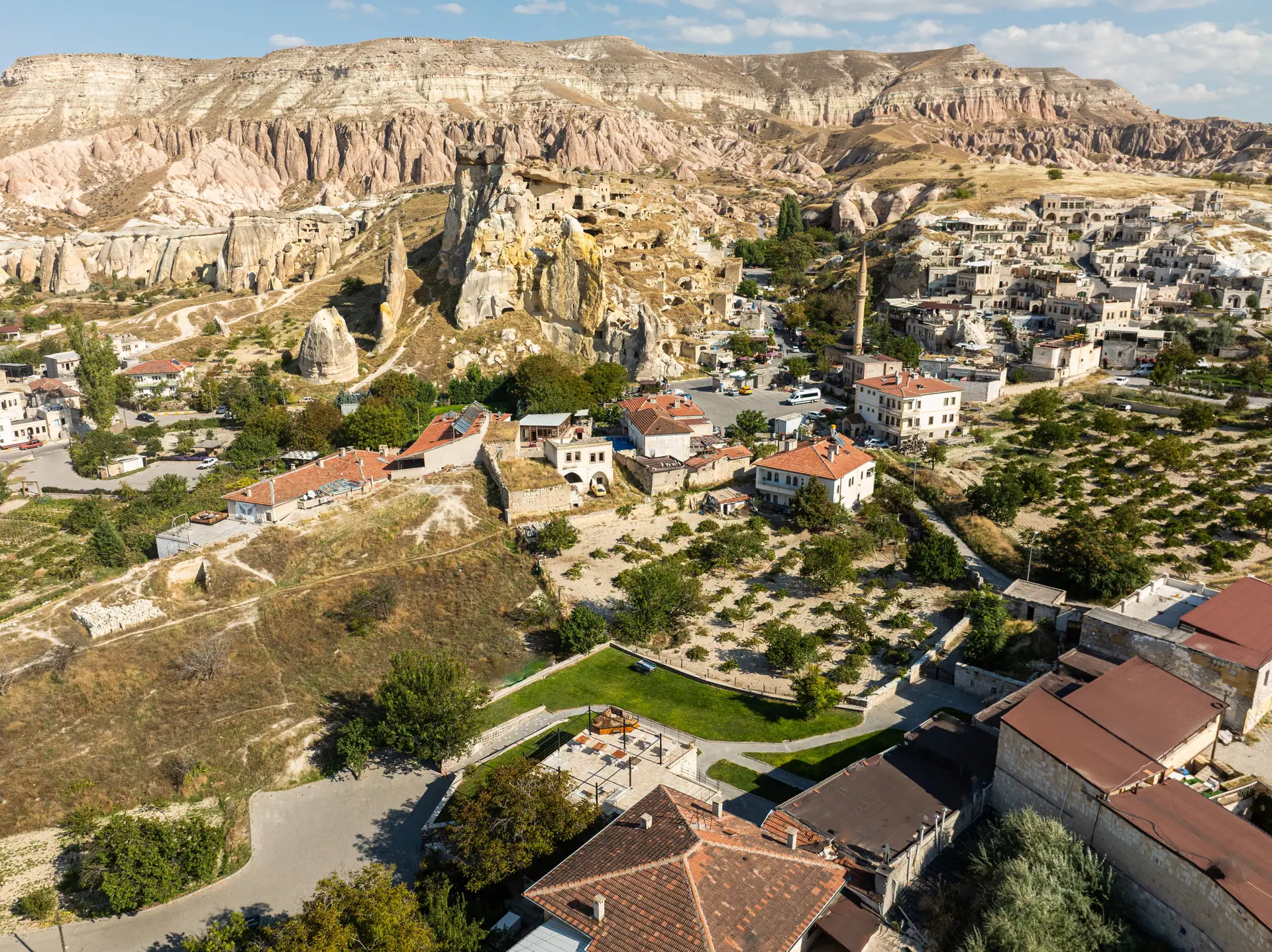 Aerial view of Cavusin village and the valleys