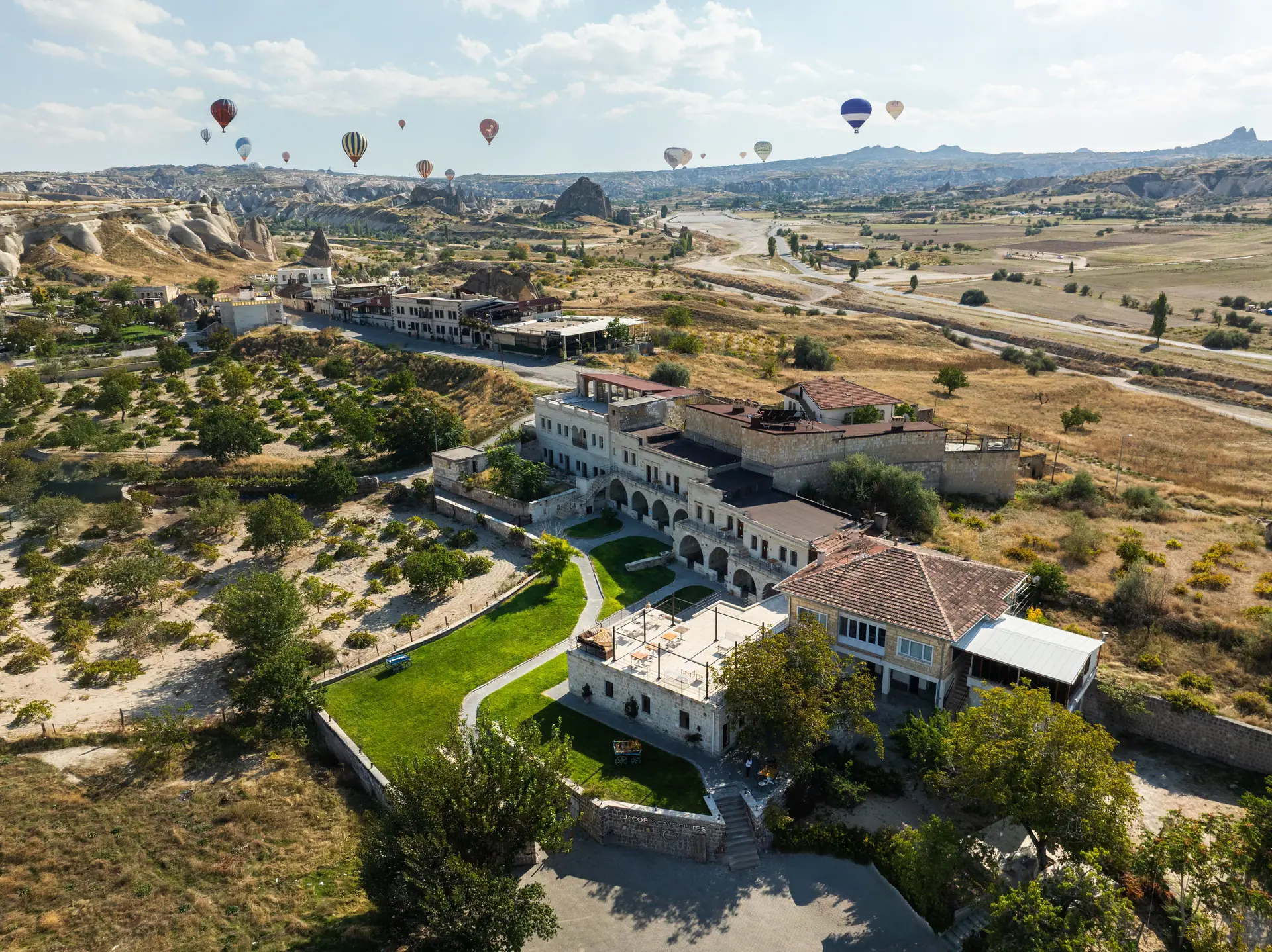 Aerial view of Cavusin village and the valleys