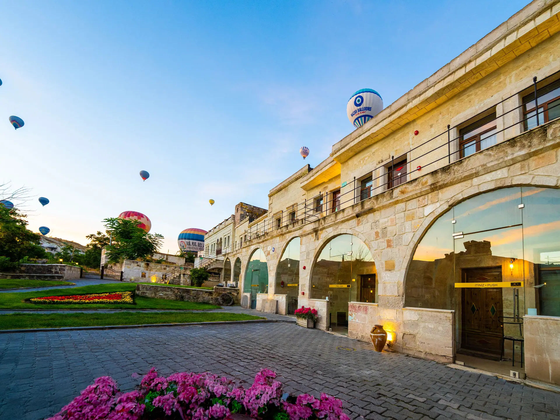 Stone-arched courtyard and terrace