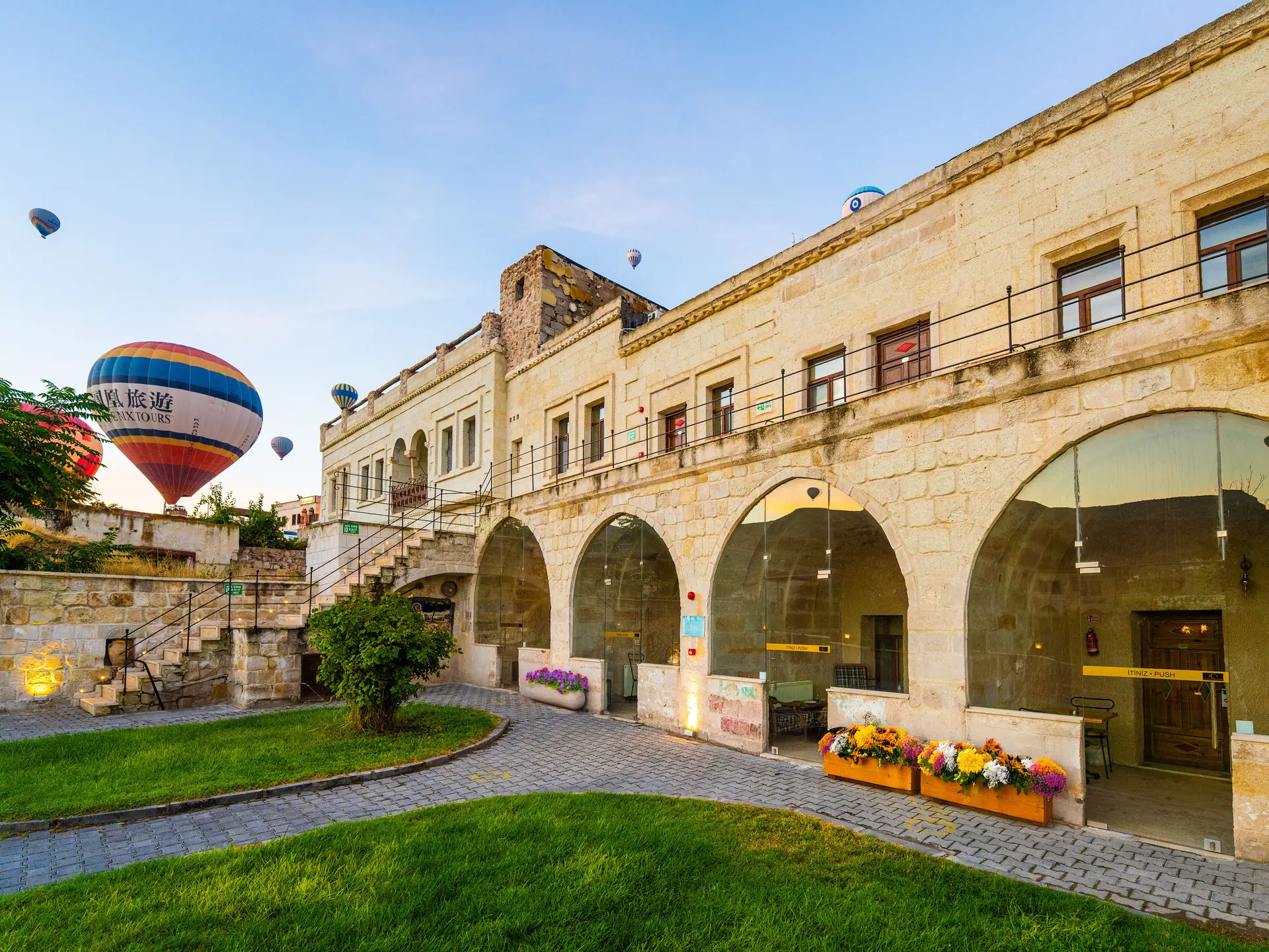 Stone-arched courtyard and terrace