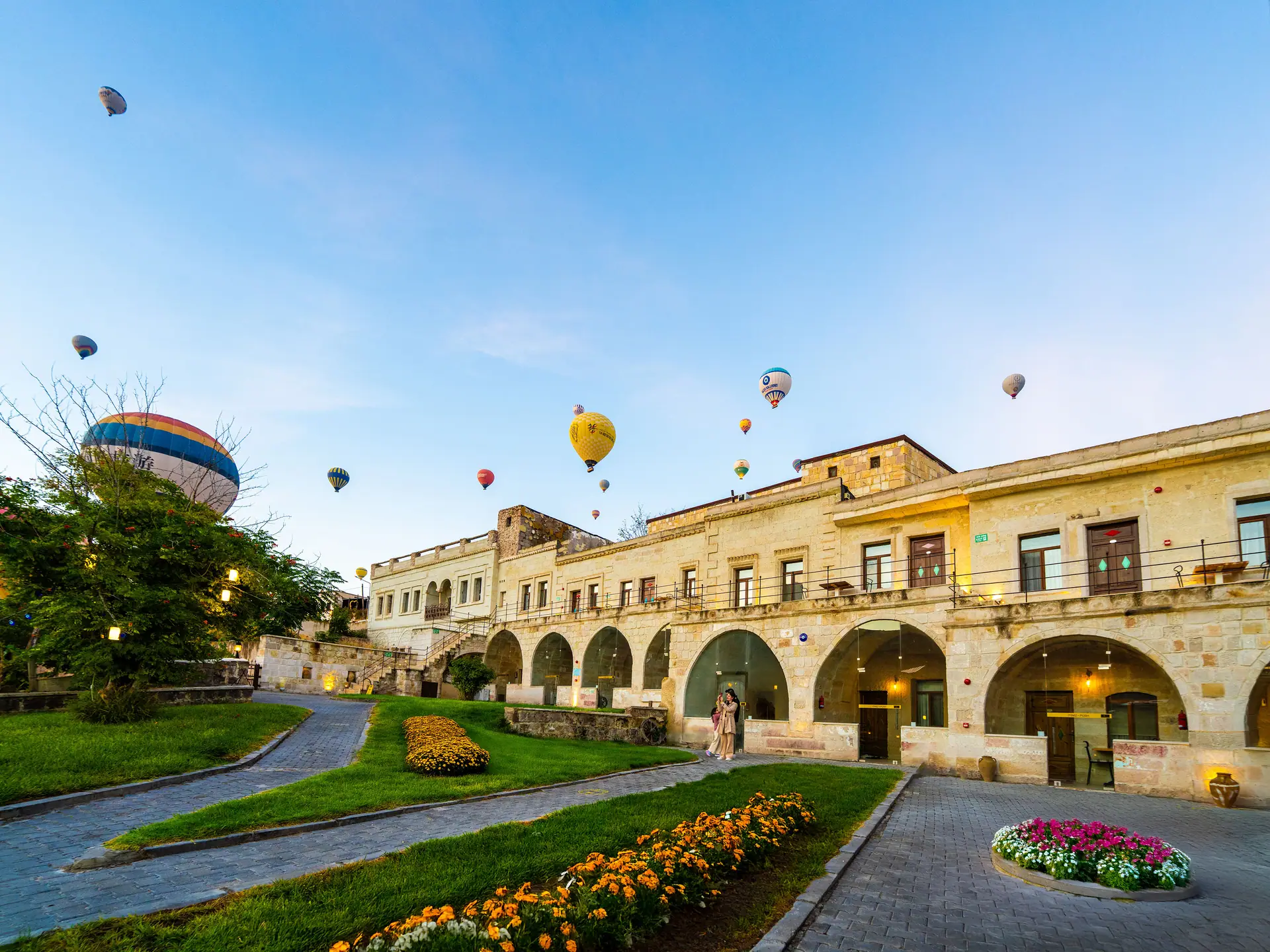 Stone-arched courtyard and terrace