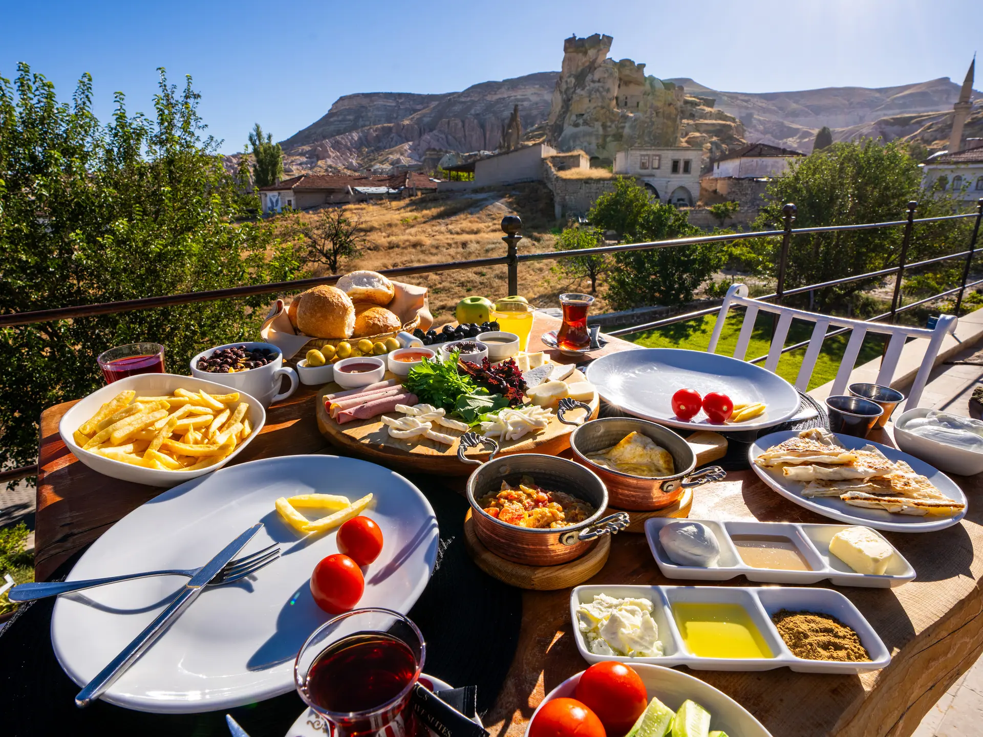 Breakfast on the terrace with castle views