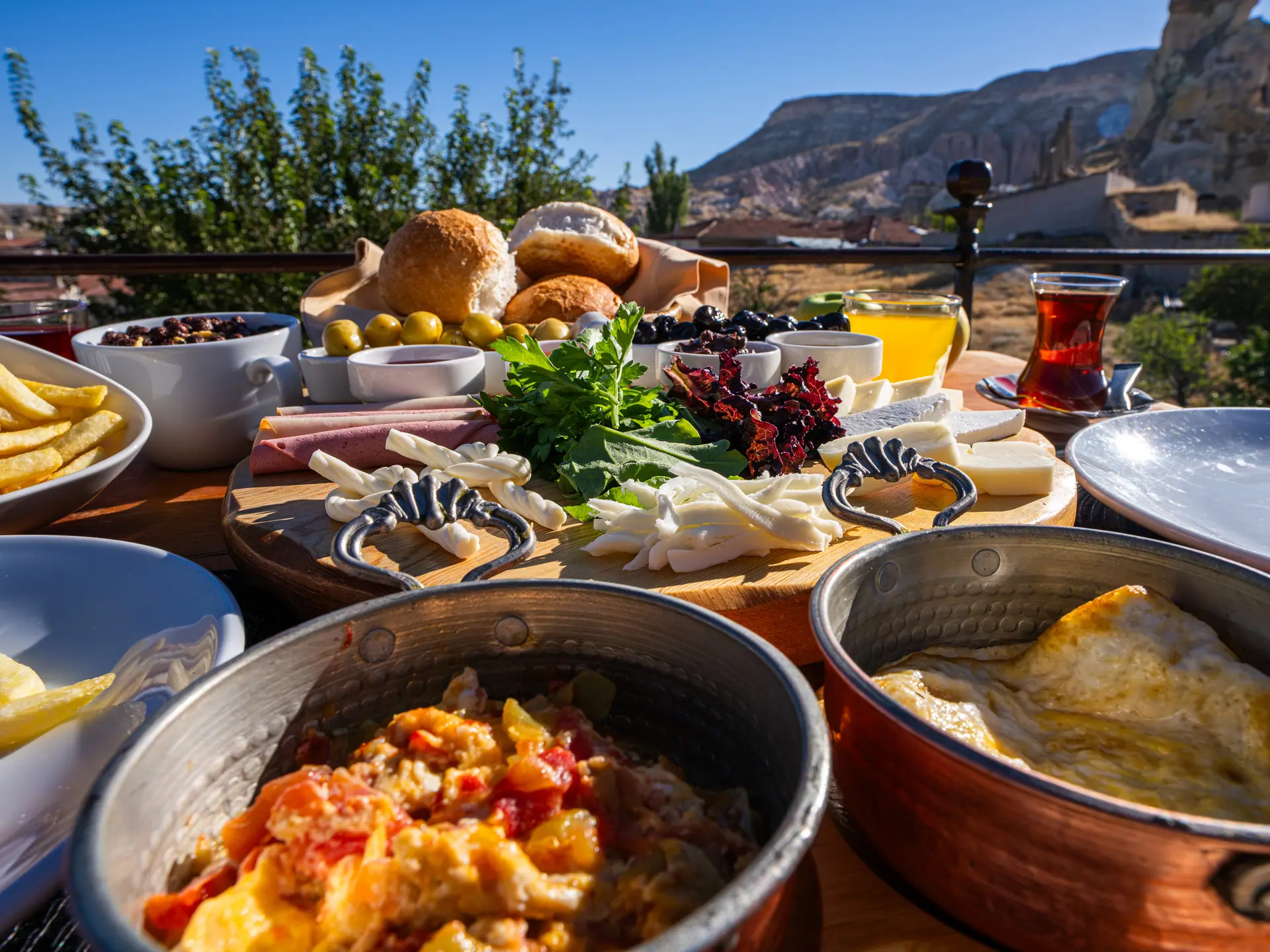 Breakfast on the terrace with castle views