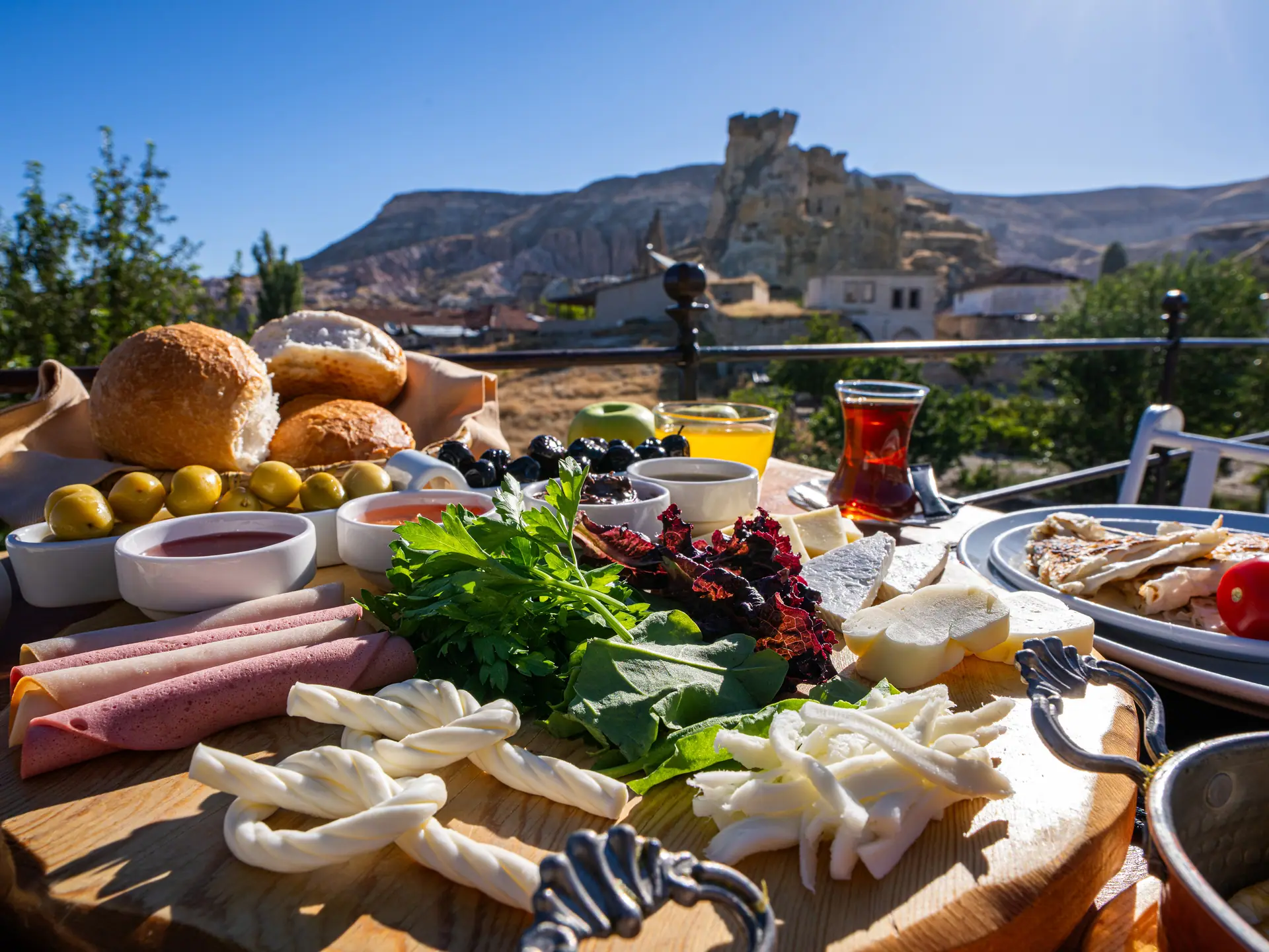 Breakfast on the terrace with castle views